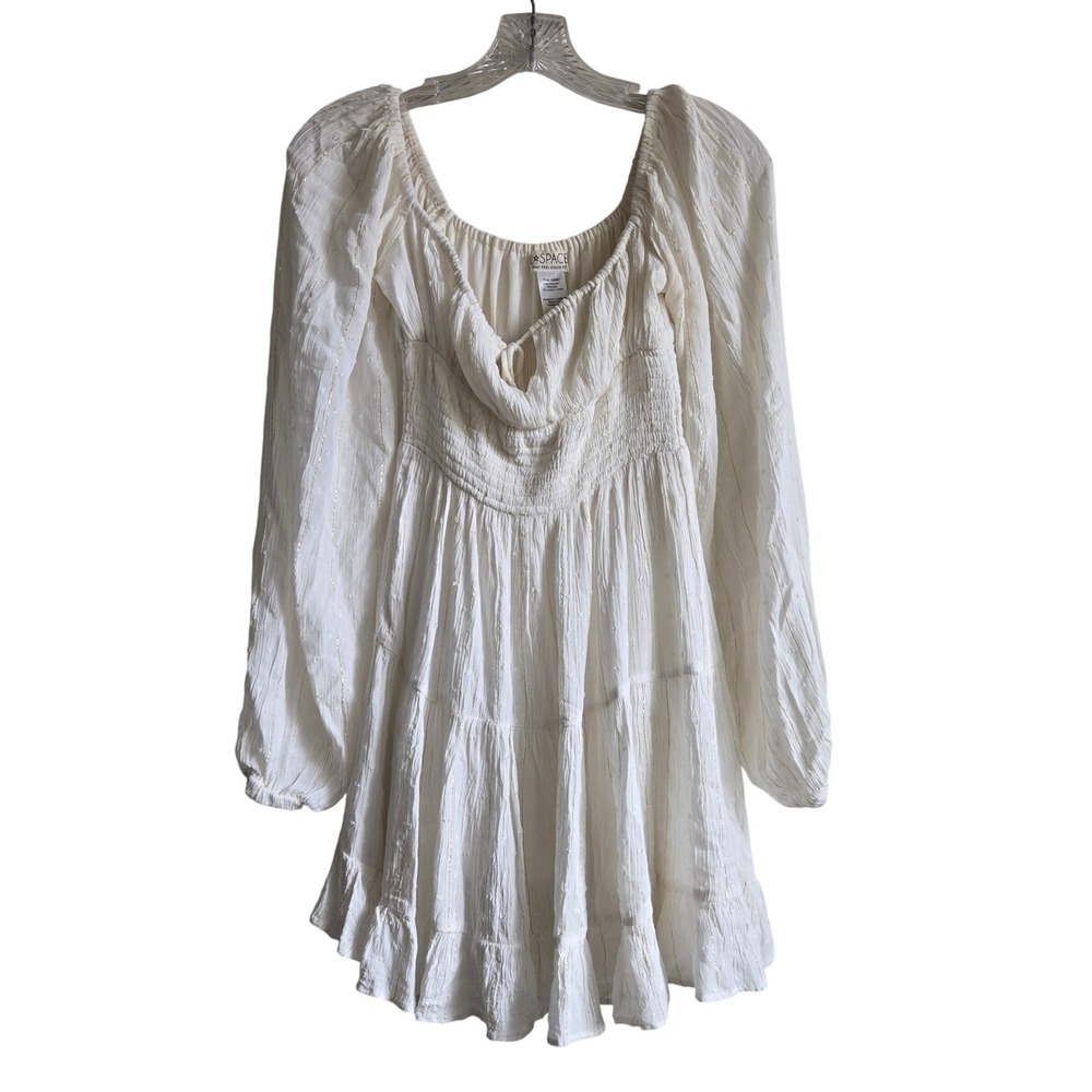 L*Space XS‎ Mini Dress Womens White Excellent Boho Smocked Tiered Lurex Stripe